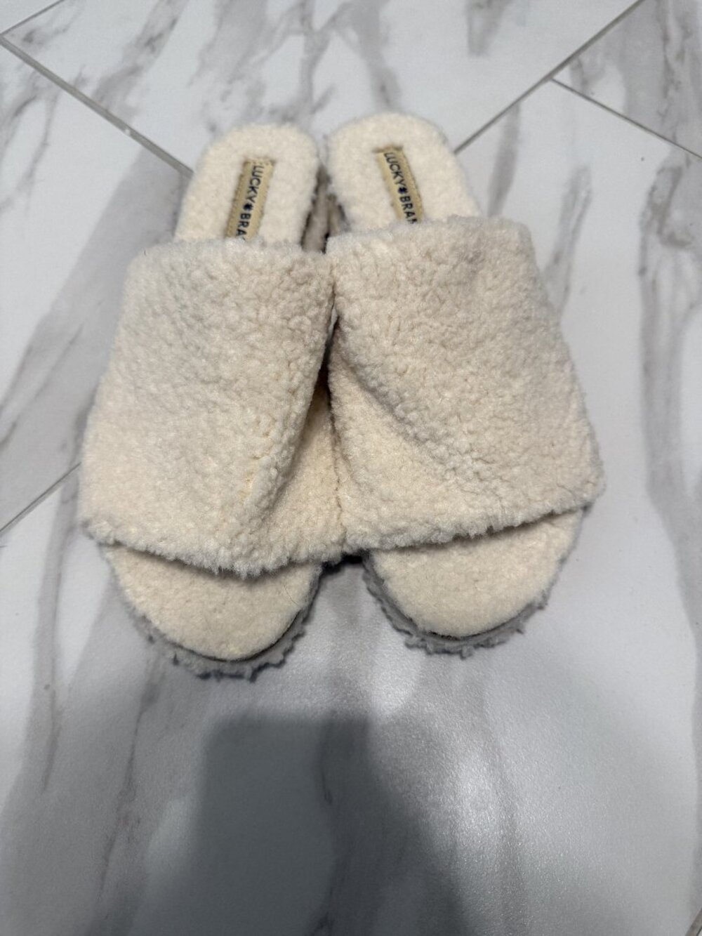 Lucky Brand Gadini Slides Faux Fur Shearling Open